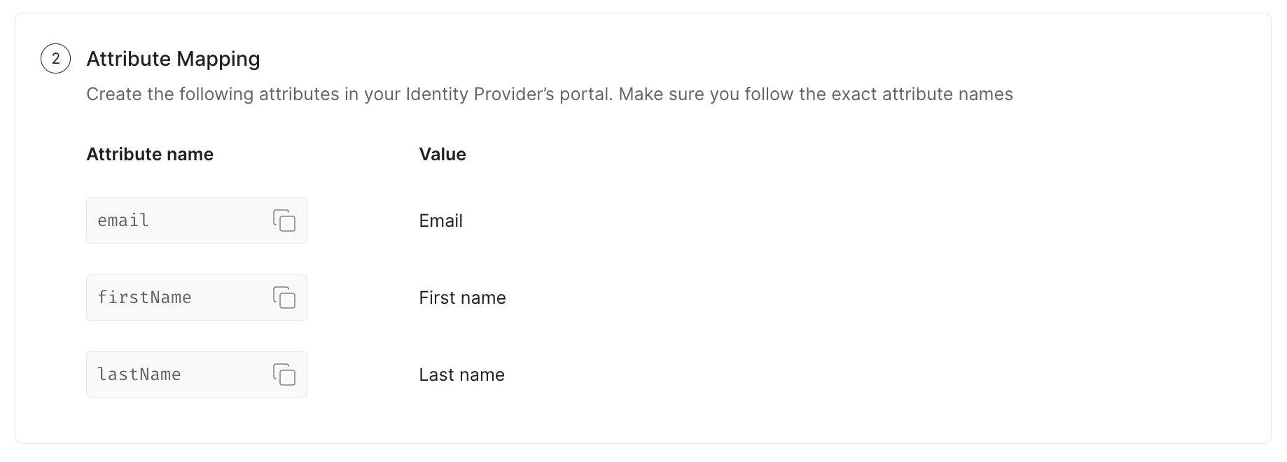 Attribute mapping from SSO Configuration Portal