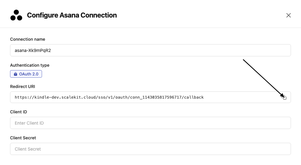 Copy redirect URI from Scalekit dashboard